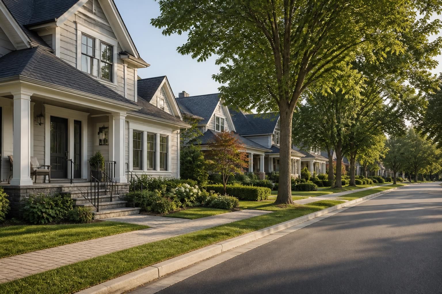 Refined homes along a leafy suburban street.