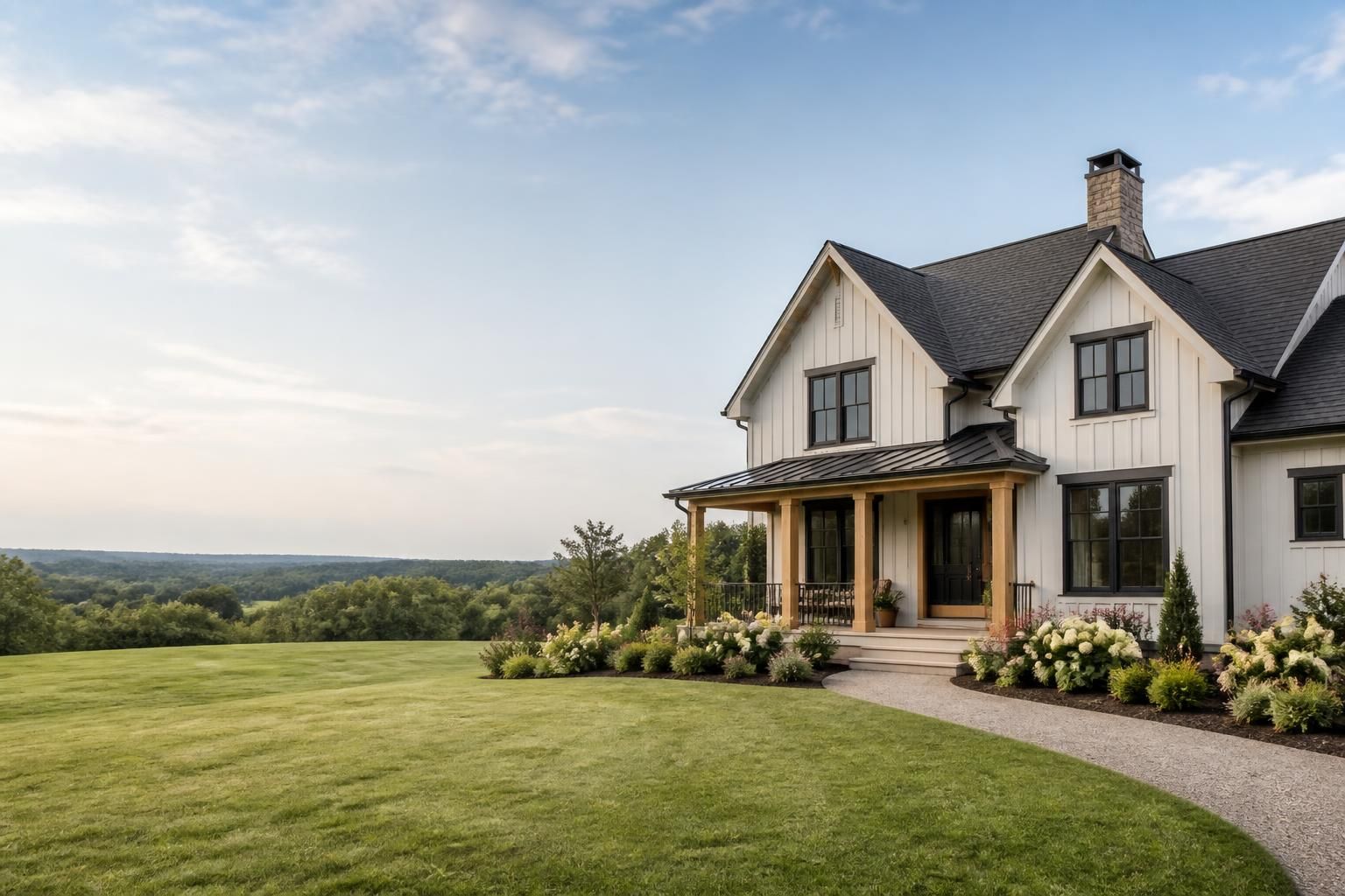 Finished home exterior with open space for website text.