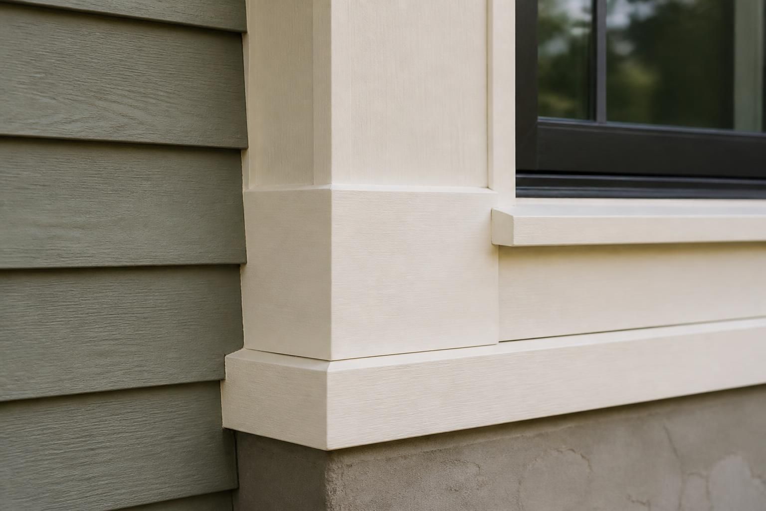 Restored home framing and exterior woodwork after structural repair.